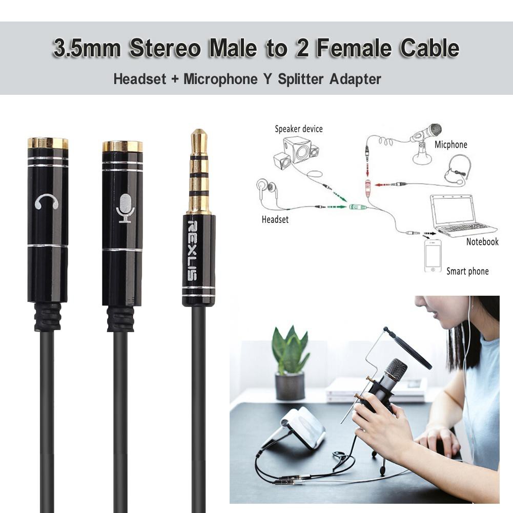 Dây cáp chia tai nghe tín hiệu âm thanh tai phone jack 3.5mm kèm Mic tiện dụng