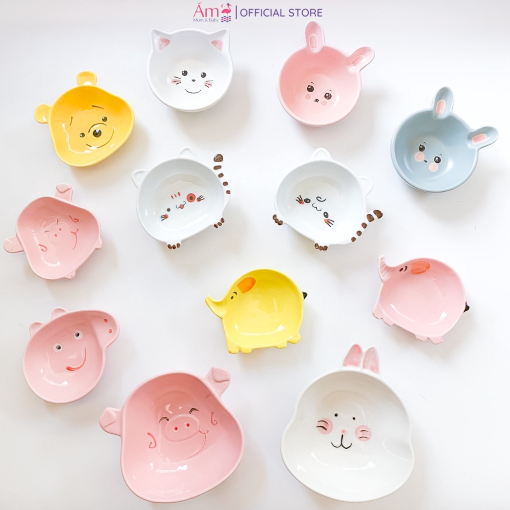 Bát Sứ Ăn Dặm Hình Thú Ngộ Nghĩnh Cho Bé Dung Tích 60ml-120ml Ấm Baby Tập Ăn Kiểu Nhật Từ 5 Tháng Tuổi Ấm Gift Decor