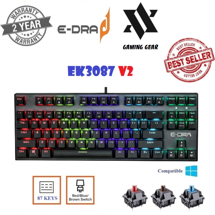 Phím cơ Edra EK3087 v2  Rainbow Led/ EK3087 Red Led chính hãng
