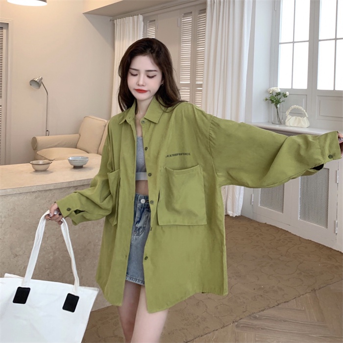 Áo sơ mi SUXI tay dài dáng rộng đơn giản thời trang cho nữ