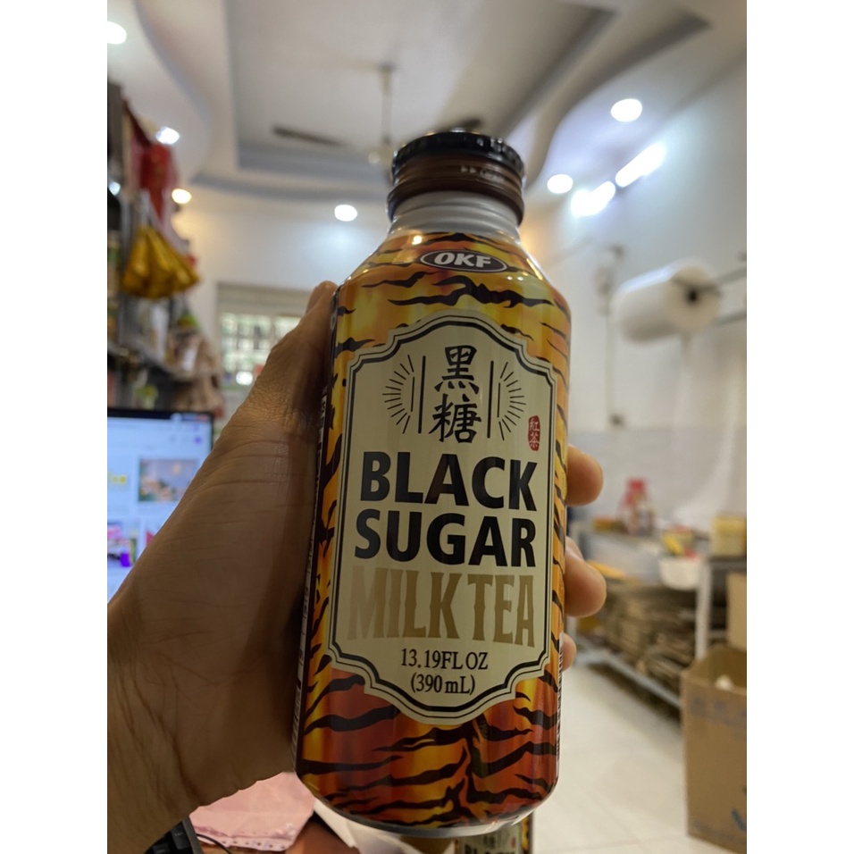 Trà Sữa Đường Đen (Black Sugar Milk Tea) Hàn Quốc OKF Chai Nhôm 390ml