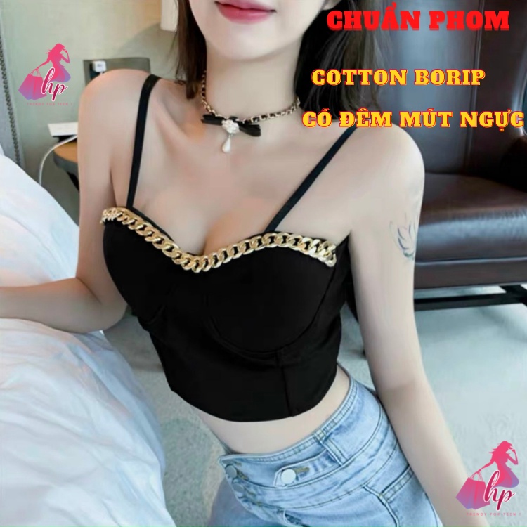 áo bra hai dây xích vàng croptop body cotton borip màu trắng đen kiểu hàn quốc thời trang tôn dáng sang chảnh alohashop