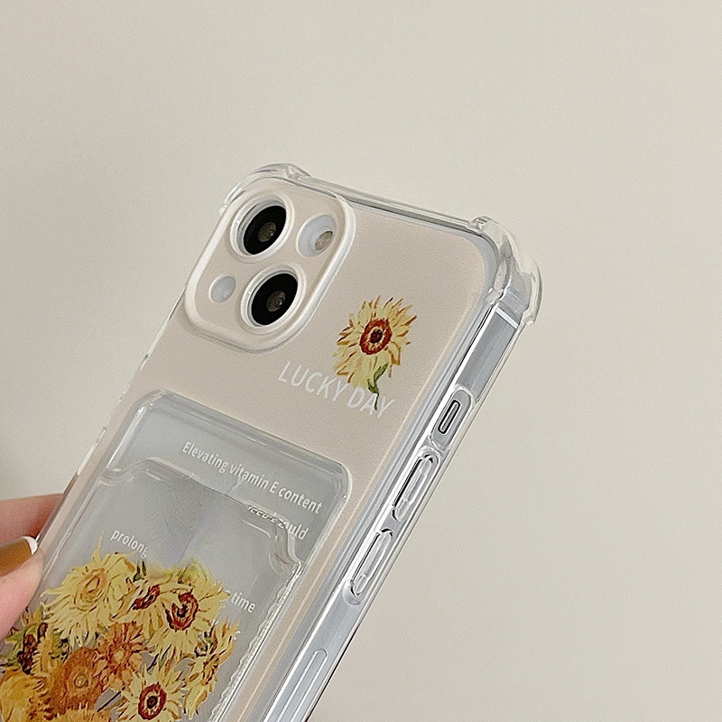 Ốp Điện Thoại Họa Tiết Hoa Hướng Dương Có Ngăn Đựng Thẻ Cho Iphone 14promax / 13mini 11 / 12pro 678Plus / xsmax / xr