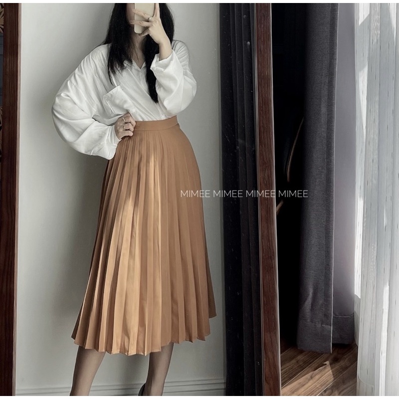 Chân váy xếp ly dài cao cấp cạp khoá 2 màu mimee | BigBuy360 - bigbuy360.vn