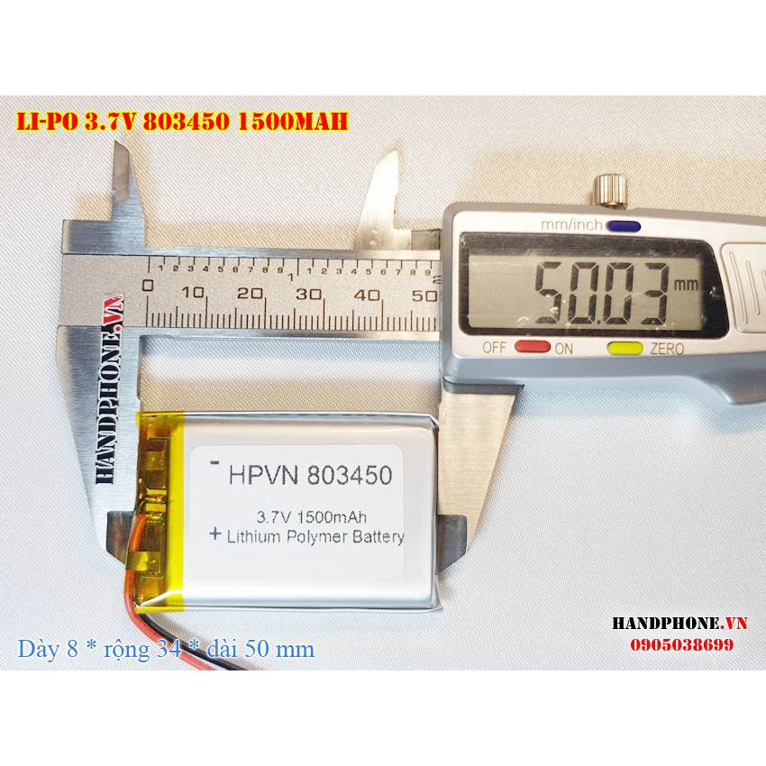 Pin Li-Po 3.7V 1500mAh 803450 803550 (Lithium Polyme) cho loa bluetooth, máy nội soi, bàn phím bluetooth, khoá vân tay