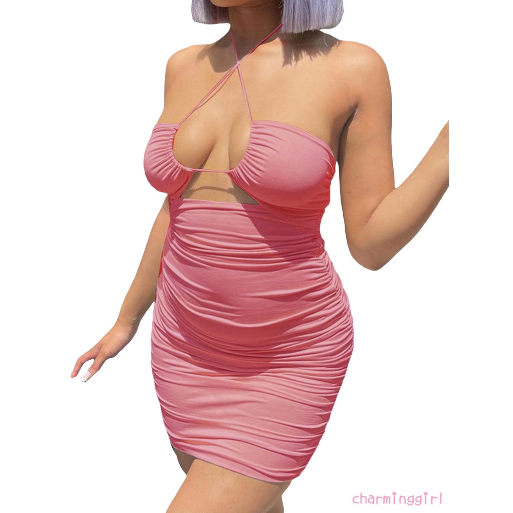 Đầm Ôm Cổ Yếm Không Tay Màu Sắc Đơn Giản Dành Cho Nữ