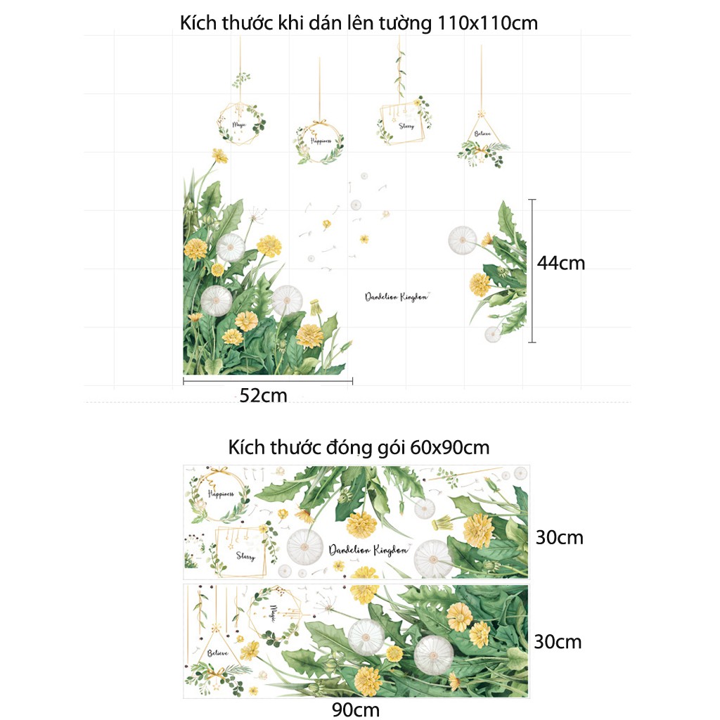 Decal tranh dán tường trang trí nhà cửa loại cao cấp mẫu Hoa bồ công anh C115