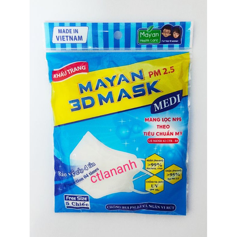 Túi 5 chiếc khẩu trang Mayan 3D Mask chống bụi PM 2.5