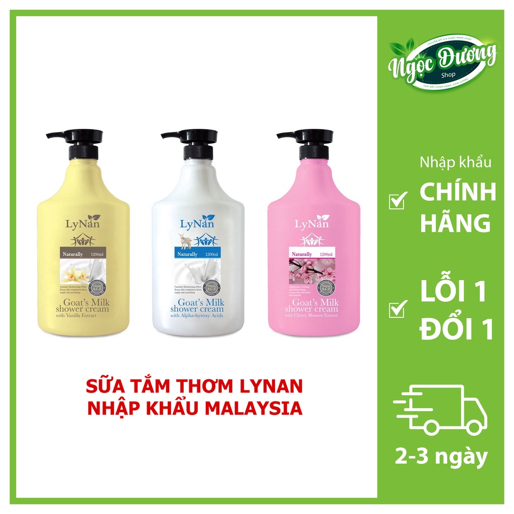 Sữa tắm thơm LyNan 1200ml- Malaysia - sữa tắm dưỡng ẩm hương nước hoa trắng da từ sữa dê