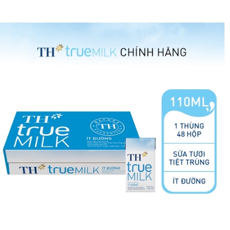 Thùng 48 hộp sữa tươi tiệt trùng có đường/ không đường/ ít đường TH True Milk 110ml (110ml x 48)