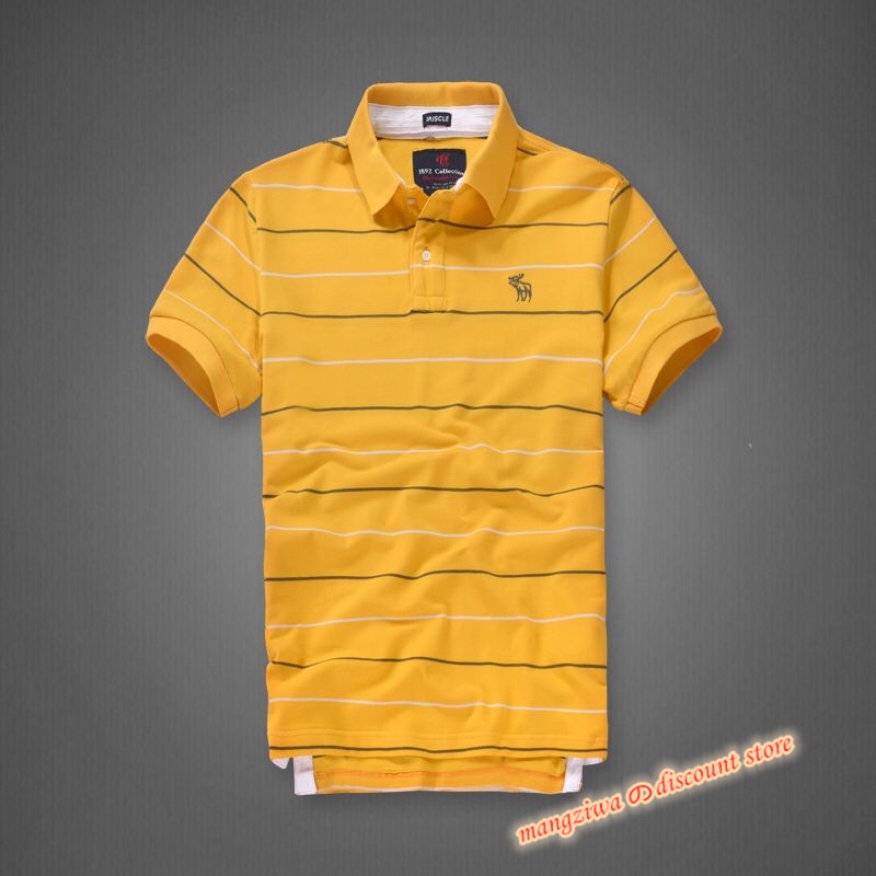 Abercrombie Áo Thun polo cotton Ngắn Tay Họa Tiết Kẻ Sọc Trẻ Trung