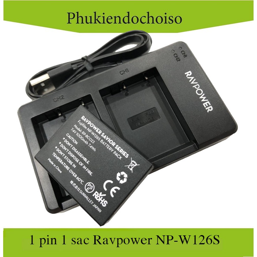 Bộ 1 pin 1 sạc máy ảnh Ravpower cho Fujifilm NP-W126S