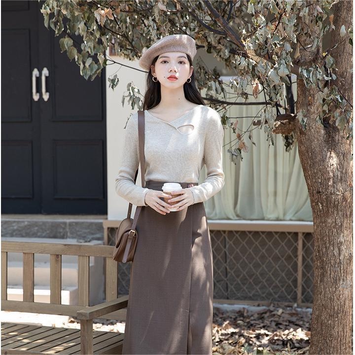 Áo dệt kim ZHELIHANGFEI tay dài dáng ôm thiết kế lỗ thời trang sang trọng dễ phối đồ cho nữ