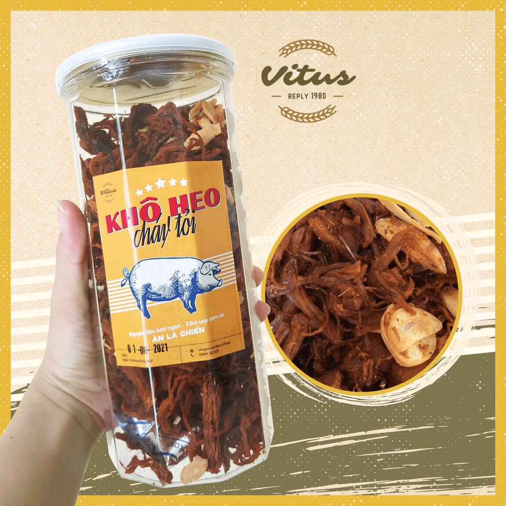 Khô heo cháy tỏi hũ PET 300gr đồ ăn vặt VITUS