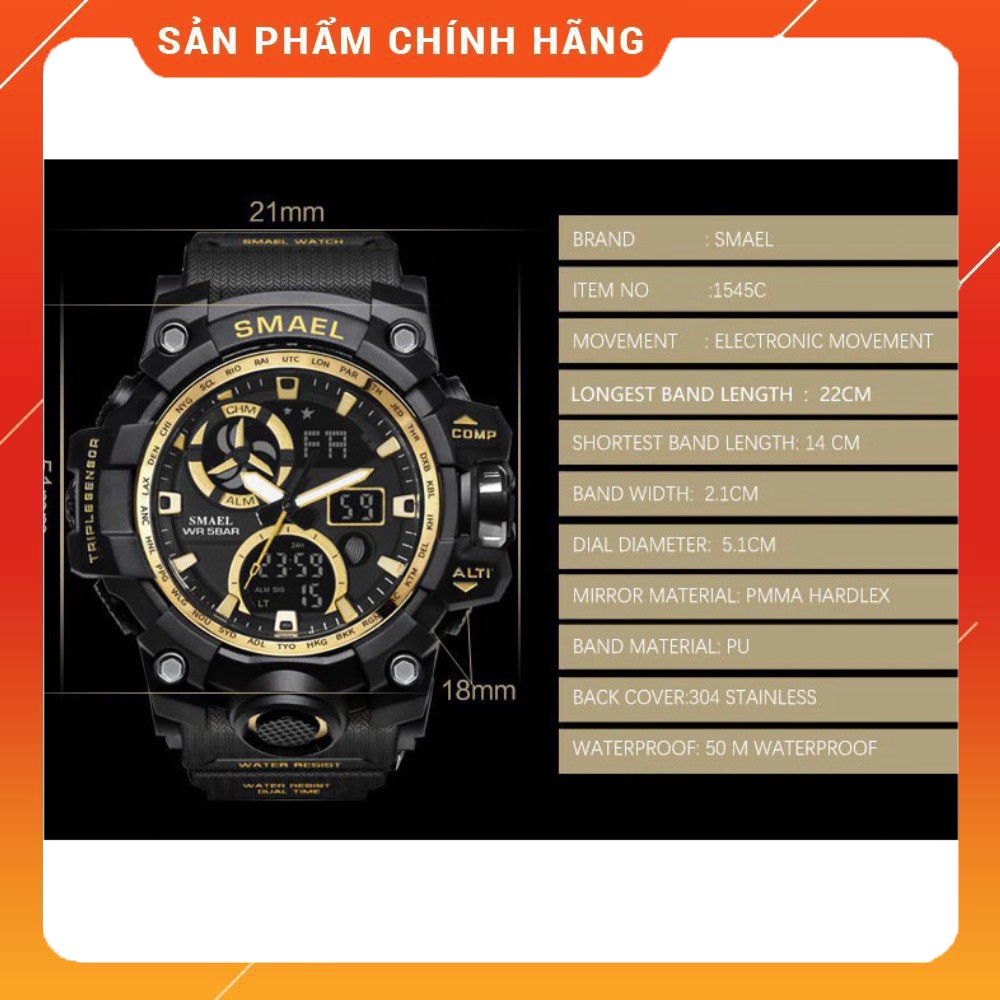 [CHẤT LƯỢNG] (New Arrival) Đồng Hồ Điện Tử Thể Thao Nam Chính Hãng SMAEL 1545C Phiên Bản Sport Chống Nước Cực Tốt