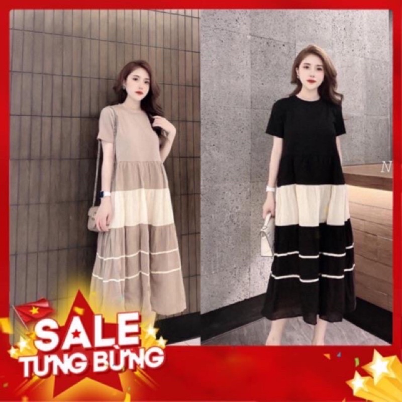 Váy Bầu coton cao cấp ❤️100%coton thấm hút mồ hôi❤️có 2 màu phối trắng siêu đẹp ❤️freesize 45kg-68kg VB45