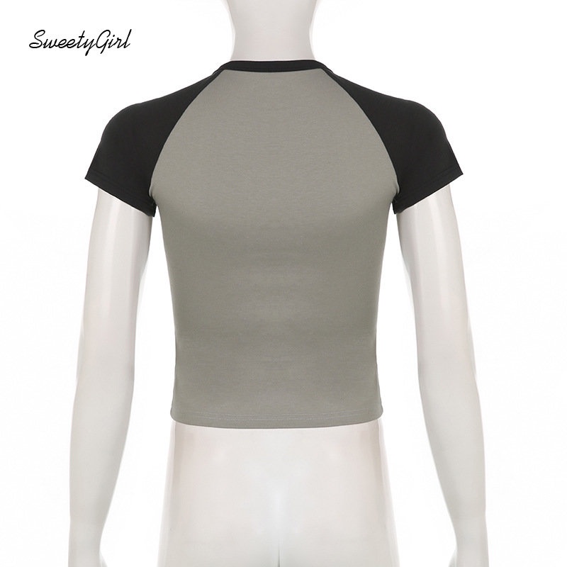 Áo Thun Tay Ngắn Cổ Tròn Phối Màu Tương Phản Thời Trang 2022 Y2k Quyến Rũ Cho Nữ