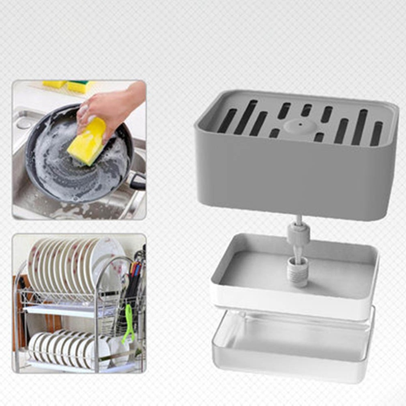 Hộp đựng nước rửa chén/xà phòng thiết kế có đầu nhấn tự động tiện lợi cho nhà bếp