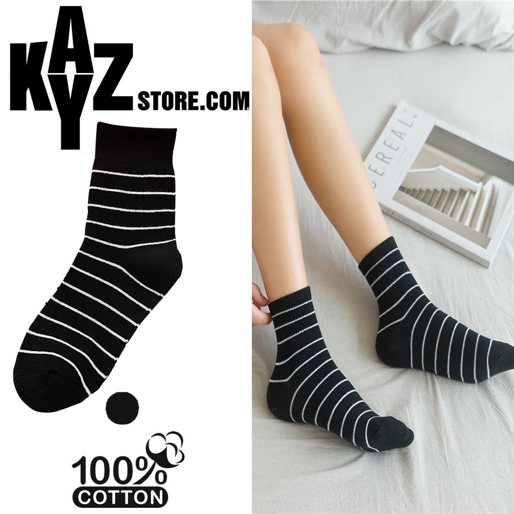 Tất Vớ Cao Unisex Họa Tiết Sọc Ngang Màu Đen