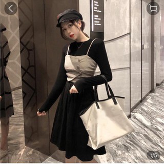 Set váy áo yếm xinh cho ngày thu đông