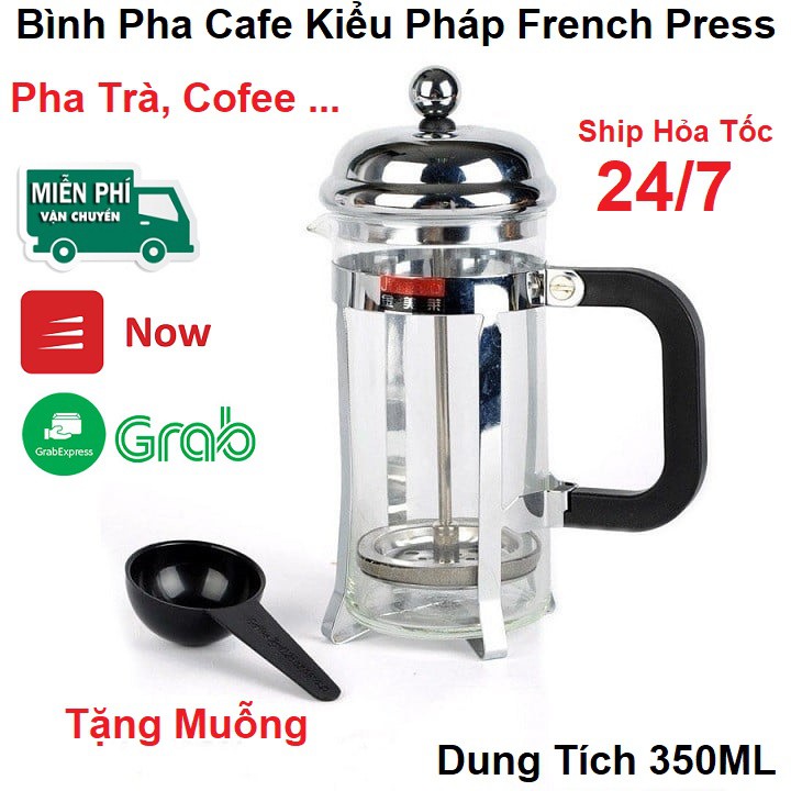 Bình Pha Cafe Kiểu Pháp 350ml (Bạc) - Bình pha cà phê french press - Dùng để pha trà hay cà phê