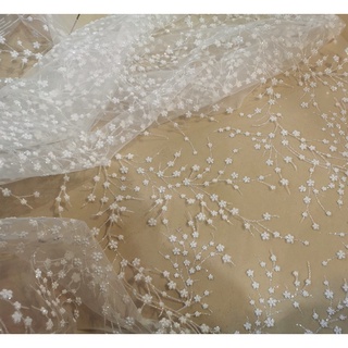 OFF WHITE 1 Mét Vải Ren Hoa Nhỏ Lấp Lánh Làm Viền Đầm Cưới