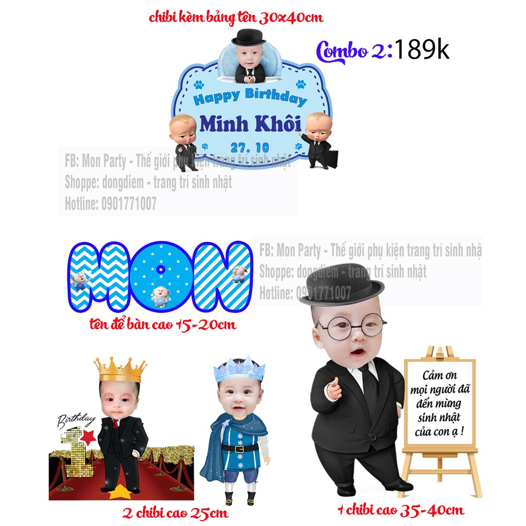 [Free ship] Combo sinh nhật: hình chibi, bảng tên, welcome sinh nhật, trang trí sinh nhật, thiết kế riêng cho mỗi bé