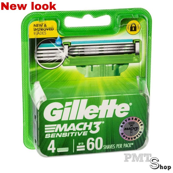 Hộp Lưỡi dao cạo râu Gillette Mach 3 Sensitive vỉ 4 cái - Mach3 3 lưỡi cao cấp