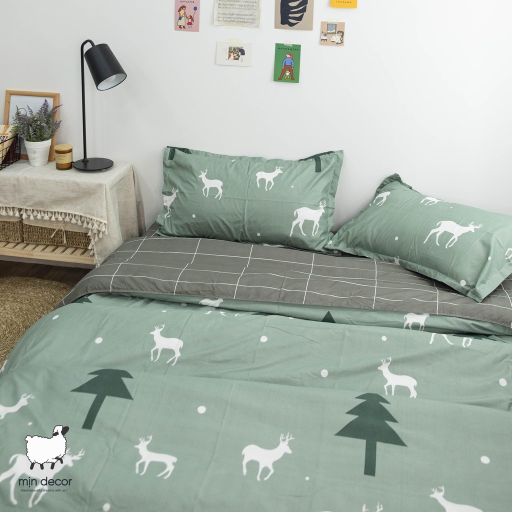Bộ Chăn Ga Gối Cotton 3D 💖FREESHIP💖 Drap Giường Hươu Xanh Ngọc  - Ga Trải Giường Thiết Kế Mịn Decor | BigBuy360 - bigbuy360.vn