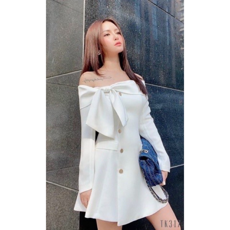 ✨Đầm Nơ Trắng Trễ Vai Nhẹ Nhàng Nữ Tính .