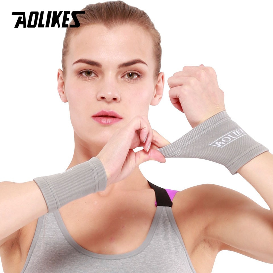 Aolikes 1 Cặp Băng Quấn Bảo Vệ Cổ Tay Unisex Hỗ Trợ Chơi Bóng Rổ / Bóng Đá / Chạy Bộ