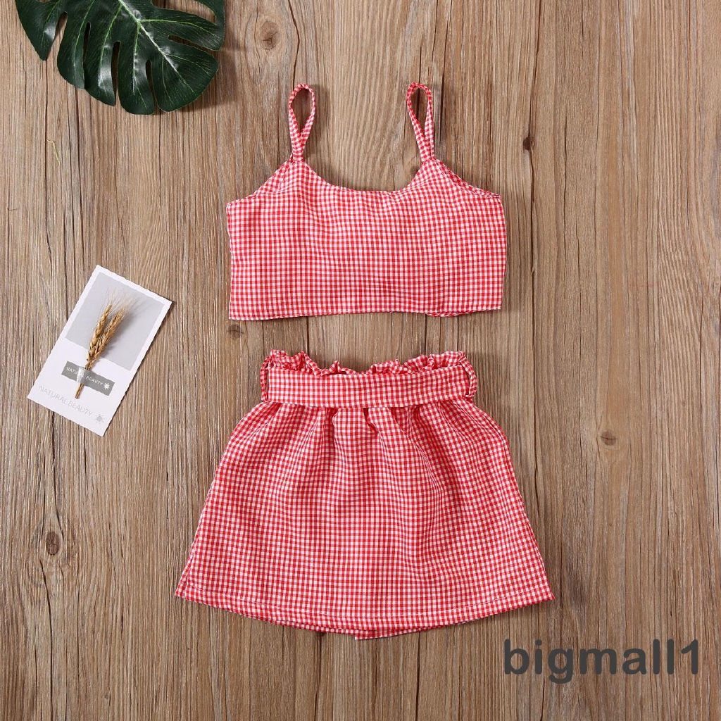 Set Áo 2 Dây Lửng+Chân Váy Chữ A Cho Bé Gái