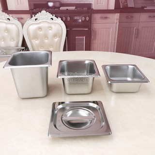 Khay inox 1/6 đựng topping,thạch,thực phẩm có nắp hoặc không nắp HÀNG DÀY LOẠI 1, inox không nhiễm từ an toàn thực phẩm