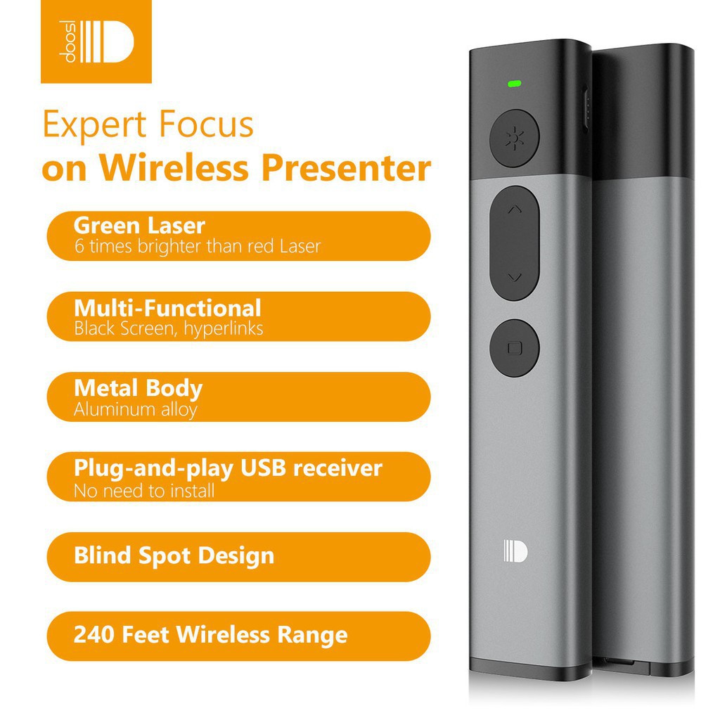 Doosl Presentation Remote Wireless Presenter Green Laser Pointer PPT Clicker