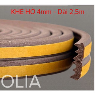 2,5 mét-9x4mm-Ron Cao Su Dán Khe Hở Cửa ngăn Bụi, Muỗi Giảm Âm-NÂU- Gioăng dán cửa cao su OLIA