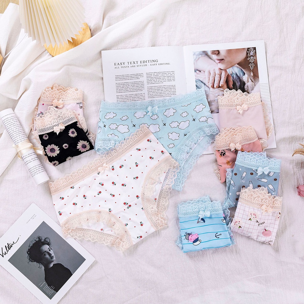 Quần lót nữ Thun Lạnh siêu thoáng mát, viền ren, Quần sịp hoạ tiết dễ thương QL11 [95's House]