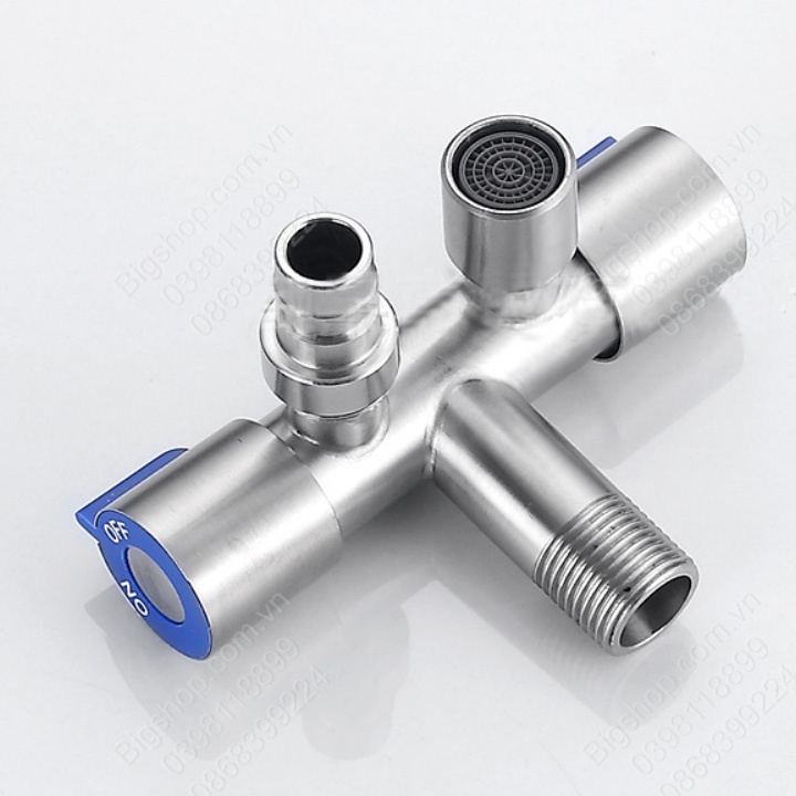 Vòi nước lạnh 2 đầu ra gắn tường bằng, đường kính ren và ra 21mm, đầu ra 01 đâu tạo bọt và 01 đầu gắn máy giặt