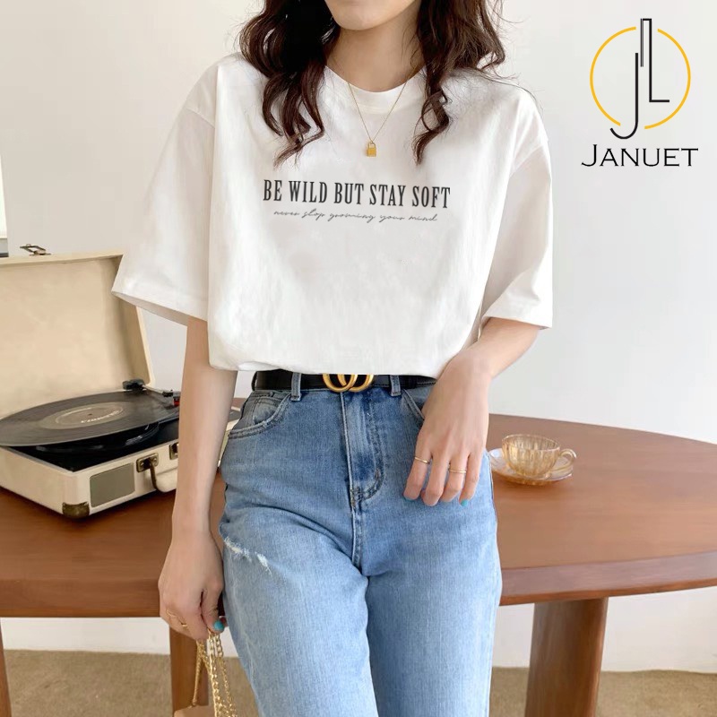 Áo Thun Nữ Oversize Black & White Phông Hình But Stay Soft JA003