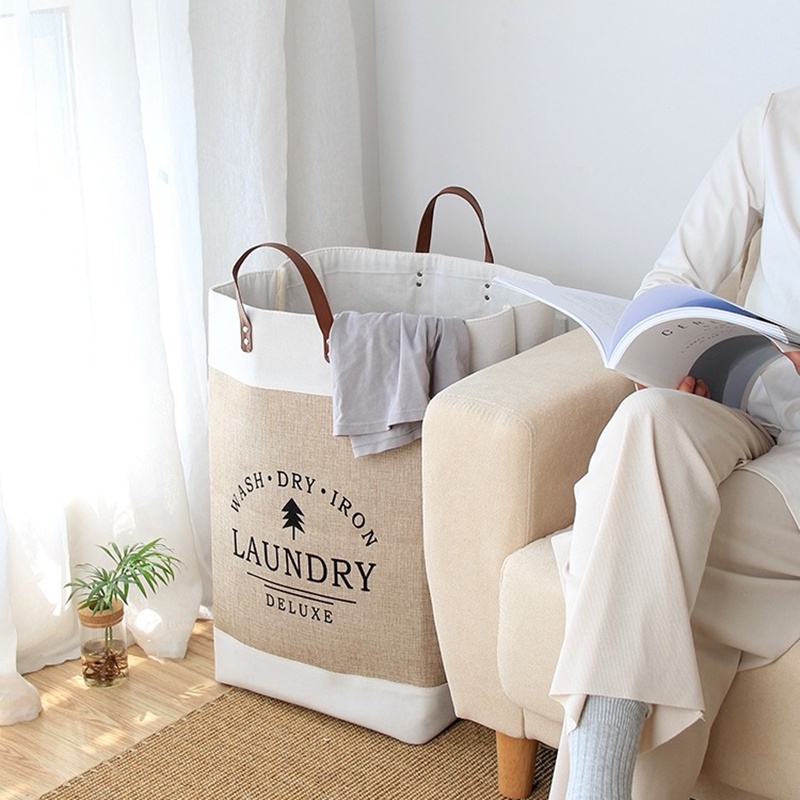 Giỏ Đựng Quần Áo Bẩn/ Đồ Chơi Bằng Vải Lanh Cotton Sức Chứa Lớn Sắp Xếp Gọn Gàng