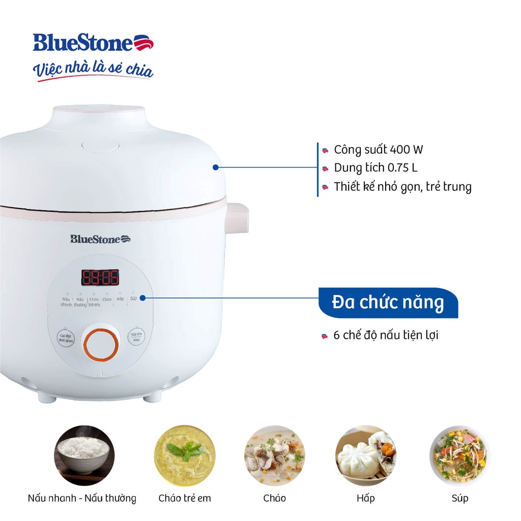 Nồi Cơm Điện Tử BlueStone RCB-5905 (0.75L - 400W )