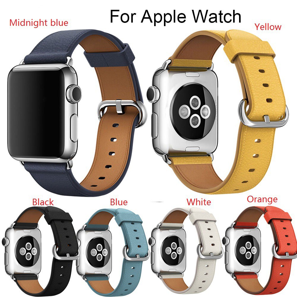 Dây da Apple Watch Series 1 2 3 4 5 size 38/40mm 42/44mm khóa tròn bảng màu hot 2021