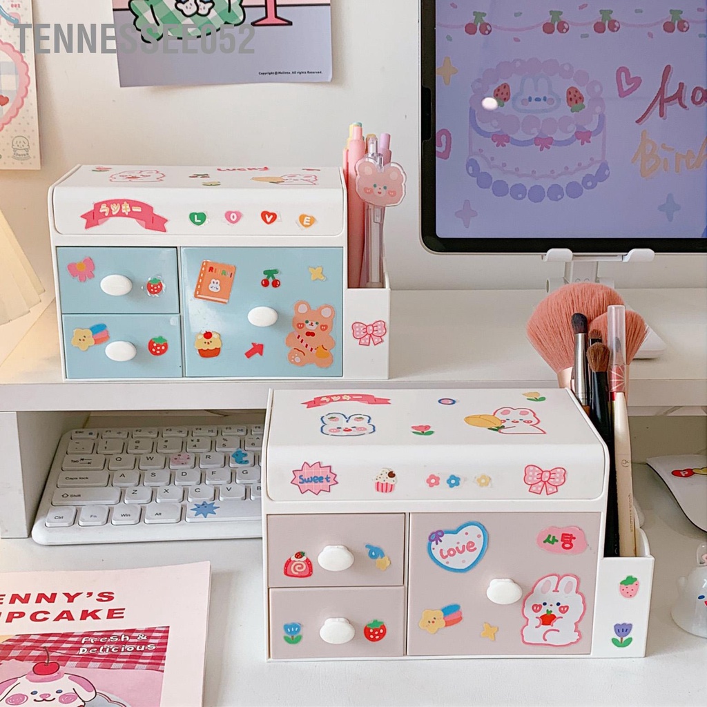 [Hàng Sẵn] Hộp đựng đồ dùng - Hộp Đựng Mỹ Phẩm để bàn bằng nhựa Có Ngăn Kéo Hoạt hình dễ thương【Tennessee052】