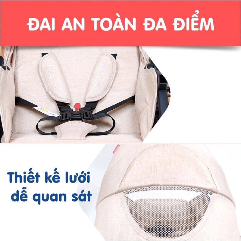 Xe đẩy gấp gọn 2 chiều 3 tư thế Belecoo, Xe Đẩy Cho Bé Sơ Sinh Nằm, Ngồi ,đi Chơi , Du Lịch