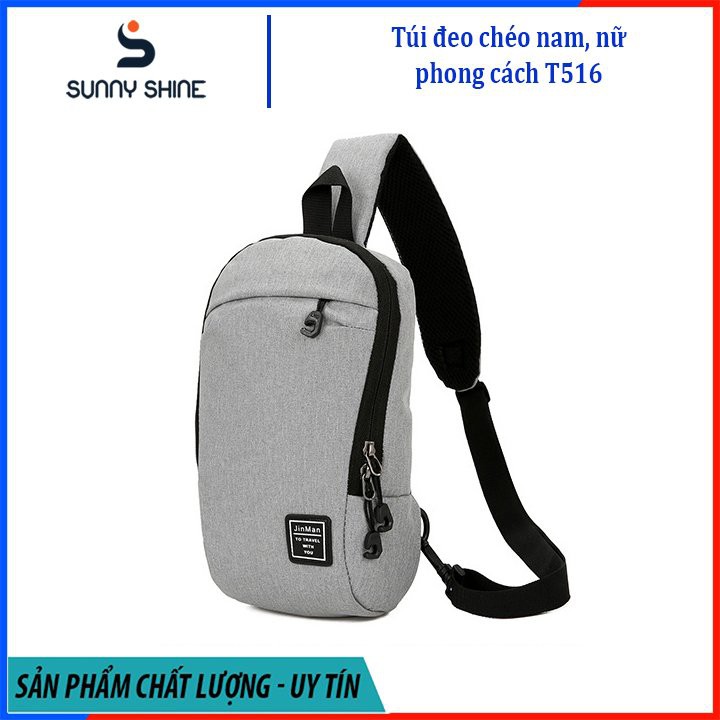 Túi đeo chéo nam, nữ, màu ghi viền chữ U đẹp mắt, chất liệu vải canvas cao cấp dùng đi làm, đi chơi T516
