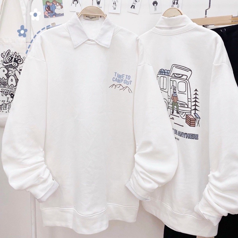 Áo Sweater TIME TO CAMPOUT❤Form Rộng Unisex Nam/Nữ (Chất Nỉ Bông Siêu Mịn)❤MÀU XANH/TRẮNG[FREESHIP] | BigBuy360 - bigbuy360.vn