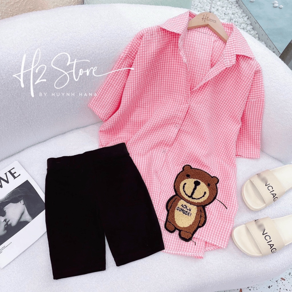SET SƠ MI NỮ CARO PHỐI QUẦN ĐÙI HỌA TIẾT CÚ  SIÊU XINH ĐẸP LUNG LINH HHP