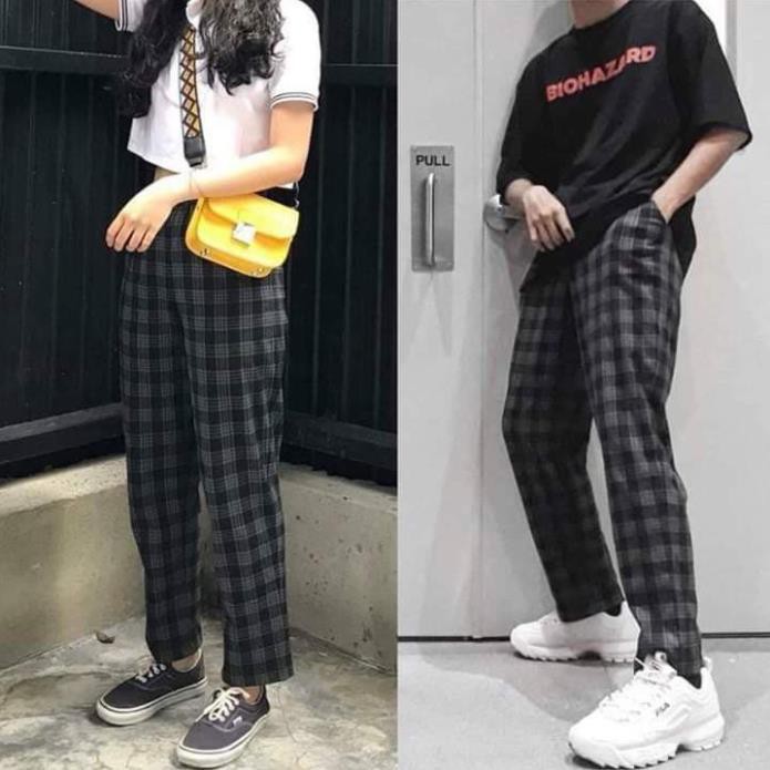 QUẦN SỌC CARÔ XANH ĐEN - PLAID PANTS KAKI UNISEX !