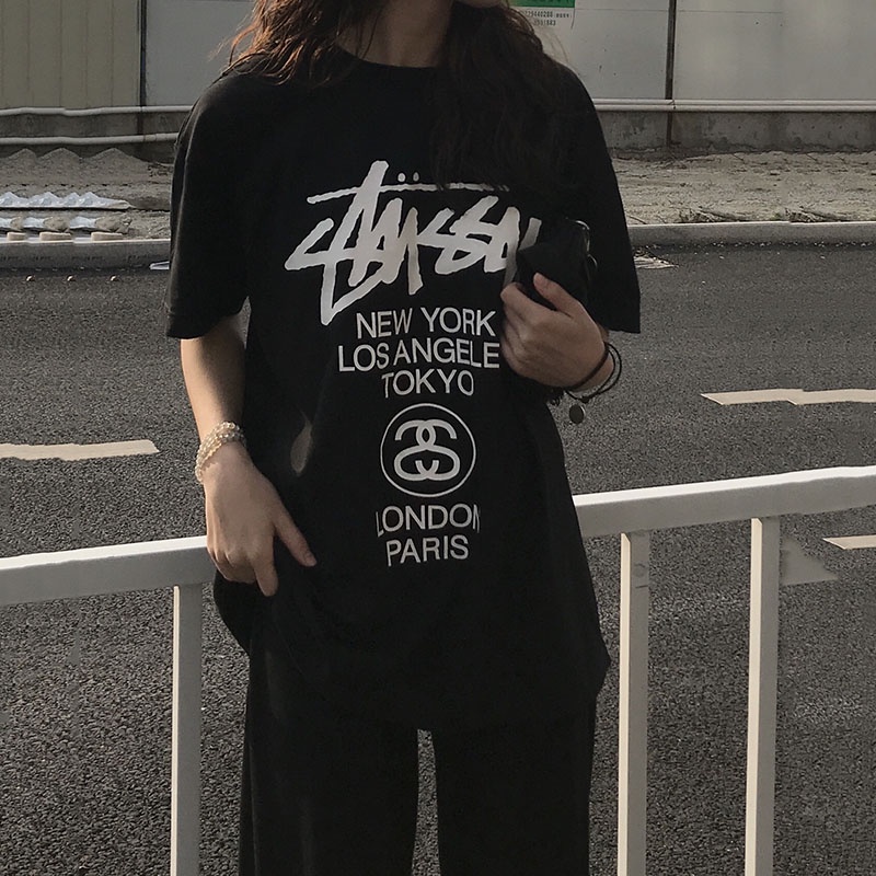 Áo thun tay ngắn in chữ Stussy World Tour thời trang độc đáo