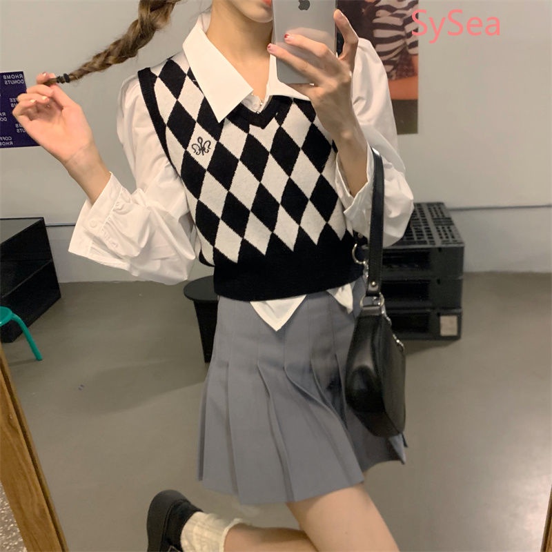 Áo sweater dệt kim cổ chữ v không tay thời trang mùa thu dành cho học sinh