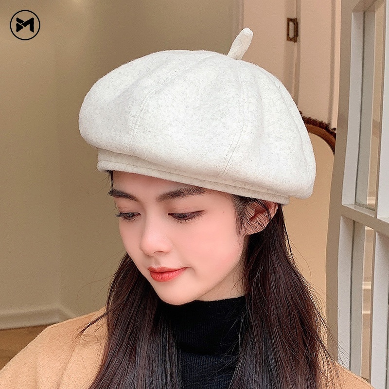 Mũ Beret Len Ấm Áp Thiết Kế Đơn Giản Thời Trang Thu Đông Nhật Bản Mới Cho Nữ